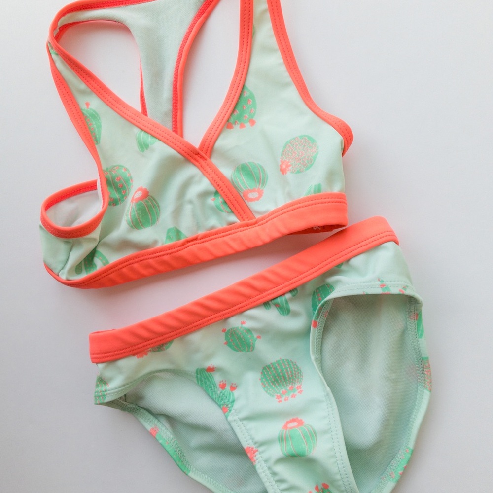 Next Direct Cactus print lime green and hot pink swimsuit- size 4